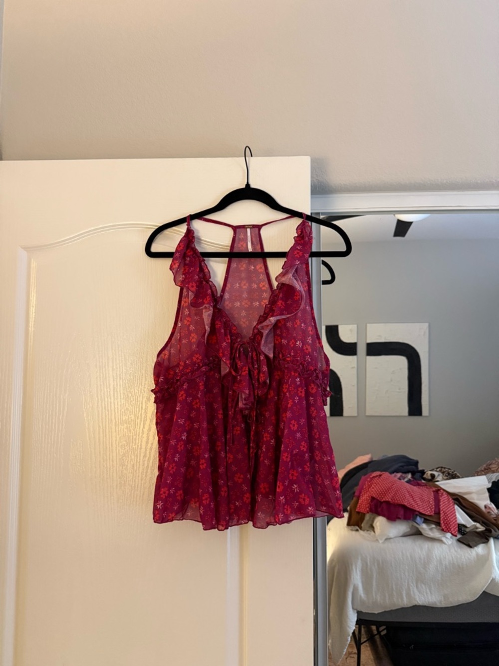 Free People Magenta Floral Ruffle Top